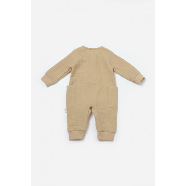 Salopeta cu nasturei, Winter muselin, 100% bumbac - Apricot, BabyCosy (Marime: 18-24 Luni) JEMBC-CSYM7038-18