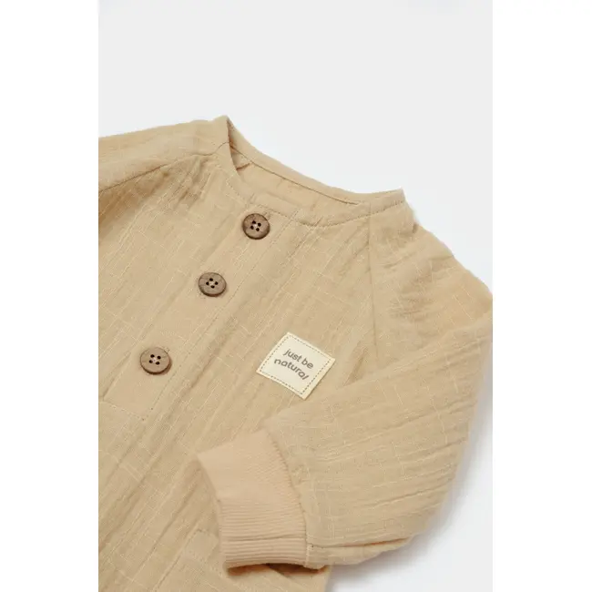 Salopeta cu nasturei, Winter muselin, 100% bumbac - Apricot, BabyCosy (Marime: 9-12 luni) JEMBC-CSYM7038-9