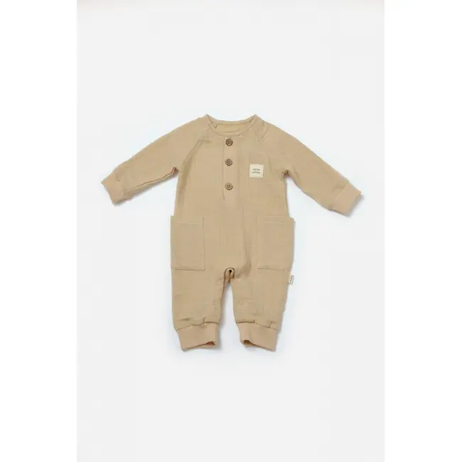 Salopeta cu nasturei, Winter muselin, 100% bumbac - Apricot, BabyCosy (Marime: 9-12 luni) JEMBC-CSYM7038-9