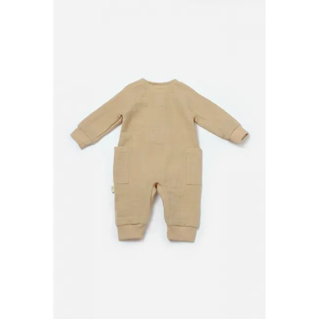 Salopeta cu nasturei, Winter muselin, 100% bumbac - Apricot, BabyCosy (Marime: 9-12 luni) JEMBC-CSYM7038-9