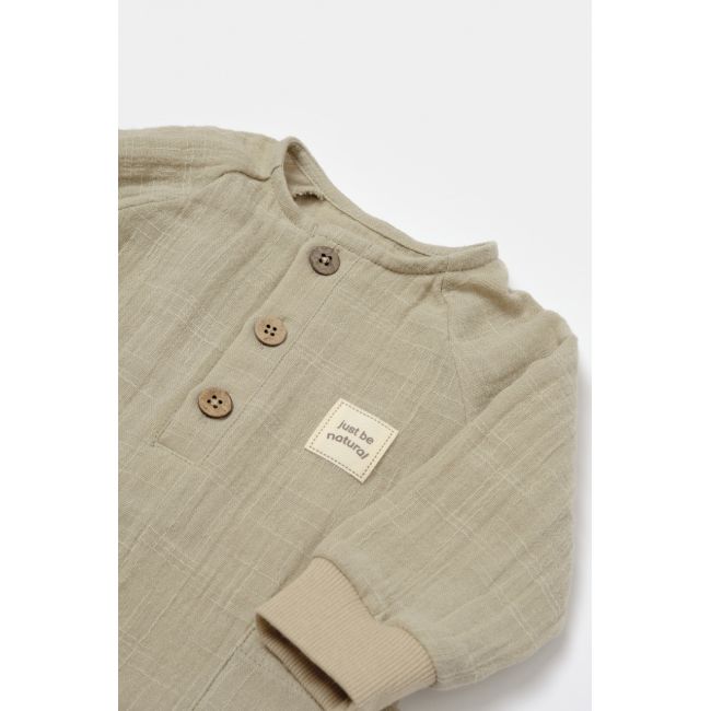Salopeta cu nasturei, Winter muselin, 100% bumbac - Verde, BabyCosy (Marime: 12-18 Luni) JEMBC-CSYM7037-12