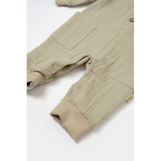 Salopeta cu nasturei, Winter muselin, 100% bumbac - Verde, BabyCosy (Marime: 12-18 Luni) JEMBC-CSYM7037-12