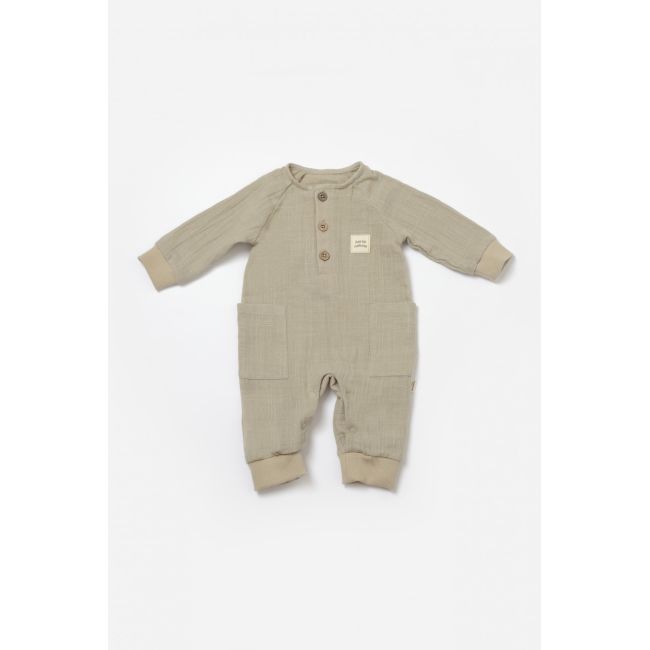 Salopeta cu nasturei, Winter muselin, 100% bumbac - Verde, BabyCosy (Marime: 12-18 Luni) JEMBC-CSYM7037-12