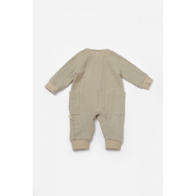 Salopeta cu nasturei, Winter muselin, 100% bumbac - Verde, BabyCosy (Marime: 9-12 luni) JEMBC-CSYM7037-9