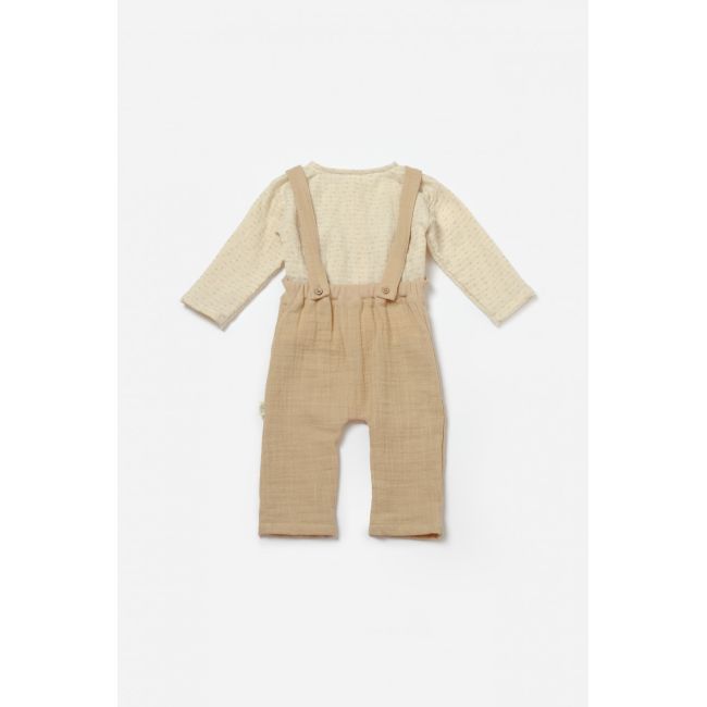 Set bluza si salopeta, Winter muselin, 100% bumbac - Apricot, BabyCosy (Marime: 3-6 Luni) JEMBC-CSYM7047-3