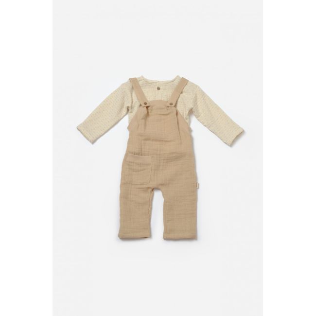 Set bluza si salopeta, Winter muselin, 100% bumbac - Apricot, BabyCosy (Marime: 9-12 luni) JEMBC-CSYM7047-9