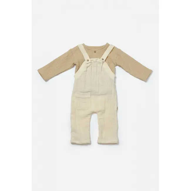 Set bluza si salopeta, Winter muselin, 100% bumbac - Stone, BabyCosy (Marime: 6-9 luni) JEMBC-CSYM7045-6