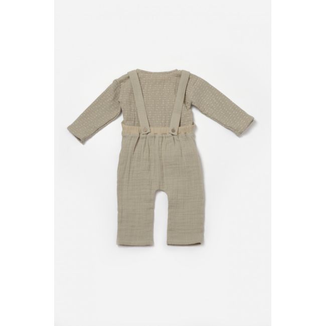 Set bluza si salopeta, Winter muselin, 100% bumbac - Verde, BabyCosy (Marime: 6-9 luni) JEMBC-CSYM7046-6