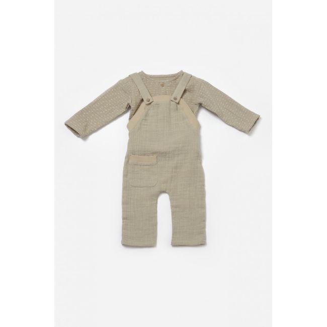 Set bluza si salopeta, Winter muselin, 100% bumbac - Verde, BabyCosy (Marime: 6-9 luni) JEMBC-CSYM7046-6
