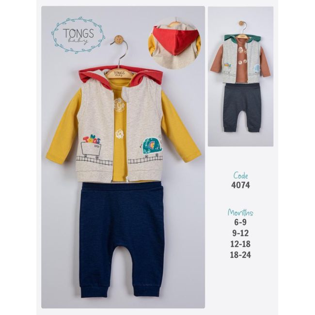 Set de 3 piese de trening Choo Choo pentru bebelusi, Tongs baby (Culoare: Maro, Marime: 6-9 luni) JEMtgs_4074_3