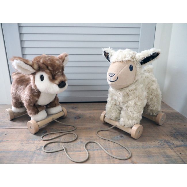 Little Bird Told Me - Lambert Sheep Pull Along Toy Cu Roti Detasabile, Pentru Copii Pjblb3113