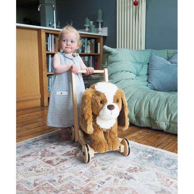 Little Bird Told Me - Peanut Pup Walker, Push Along  Ride On Toy Pentru Copii De Peste 1 An, King Charles Spaniel Caine Pufos Pentru Copii Mici, Cadru Robust Din Lemn, Scaun Captusit Pjblb3110