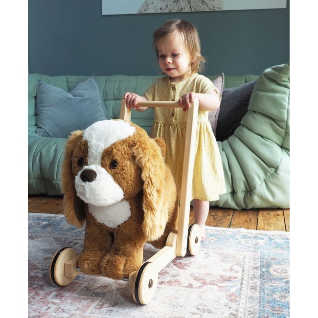 Little Bird Told Me - Peanut Pup Walker, Push Along  Ride On Toy Pentru Copii De Peste 1 An, King Charles Spaniel Caine Pufos Pentru Copii Mici, Cadru Robust Din Lemn, Scaun Captusit Pjblb3110