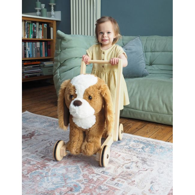 Little Bird Told Me - Peanut Pup Walker, Push Along  Ride On Toy Pentru Copii De Peste 1 An, King Charles Spaniel Caine Pufos Pentru Copii Mici, Cadru Robust Din Lemn, Scaun Captusit Pjblb3110