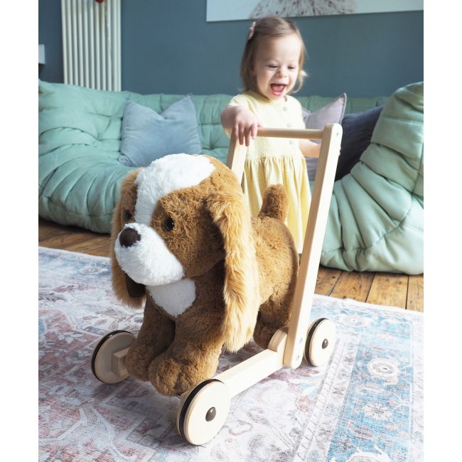 Little Bird Told Me - Peanut Pup Walker, Push Along  Ride On Toy Pentru Copii De Peste 1 An, King Charles Spaniel Caine Pufos Pentru Copii Mici, Cadru Robust Din Lemn, Scaun Captusit Pjblb3110