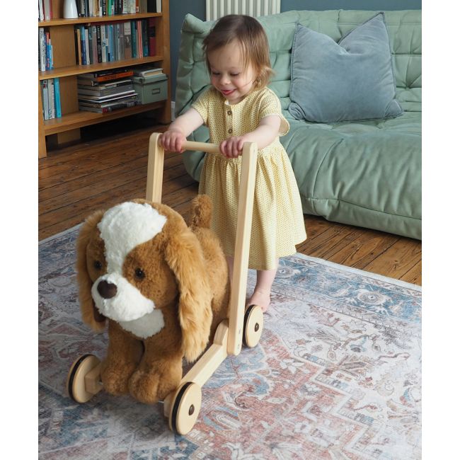 Little Bird Told Me - Peanut Pup Walker, Push Along  Ride On Toy Pentru Copii De Peste 1 An, King Charles Spaniel Caine Pufos Pentru Copii Mici, Cadru Robust Din Lemn, Scaun Captusit Pjblb3110
