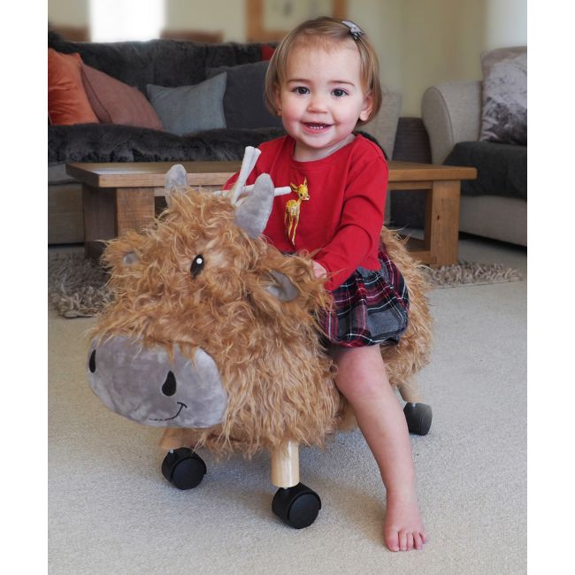 Little Bird Told Me - Vacuta Hubert Highland, Ride On Animal Toy, Pentru Copii De Peste 1 An, Cadru Robust Din Lemn, Scaun Captusit Pjblb3090