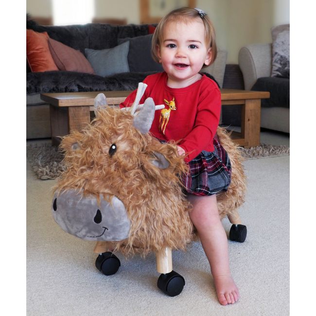 Little Bird Told Me - Vacuta Hubert Highland, Ride On Animal Toy, Pentru Copii De Peste 1 An, Cadru Robust Din Lemn, Scaun Captusit Pjblb3090