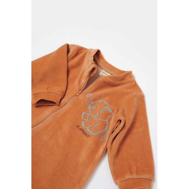 Salopeta Elefant cu maneca lunga din 80%bumbac organic si 20% poliester - Caramiziu, BabyCosy (Marime: 9-12 luni) JEMBC-CSYK6054-9
