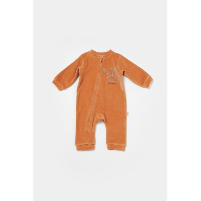 Salopeta Elefant cu maneca lunga din 80%bumbac organic si 20% poliester - Caramiziu, BabyCosy (Marime: 9-12 luni) JEMBC-CSYK6054-9