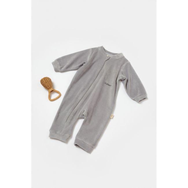 Salopeta Elefant cu maneca lunga din 80%bumbac organic si 20% poliester - Gri, BabyCosy (Marime: 6-9 luni) JEMBC-CSYK6056-6