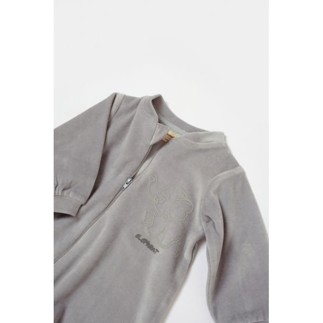 Salopeta Elefant cu maneca lunga din 80%bumbac organic si 20% poliester - Gri, BabyCosy (Marime: 6-9 luni) JEMBC-CSYK6056-6
