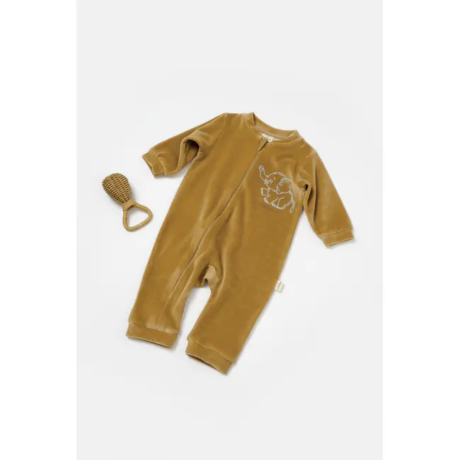 Salopeta Elefant cu maneca lunga din 80%bumbac organic si 20% poliester - Mustar, BabyCosy (Marime: 3-6 Luni) JEMBC-CSYK6055-3