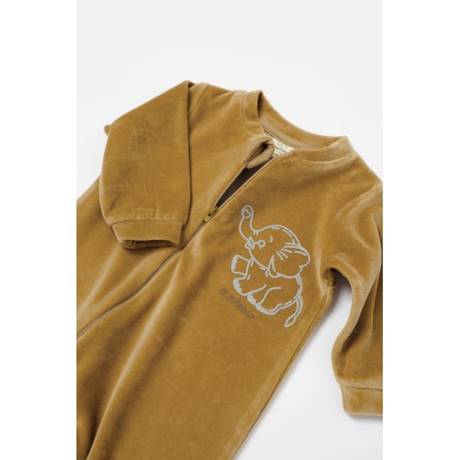 Salopeta Elefant cu maneca lunga din 80%bumbac organic si 20% poliester - Mustar, BabyCosy (Marime: 9-12 luni) JEMBC-CSYK6055-9
