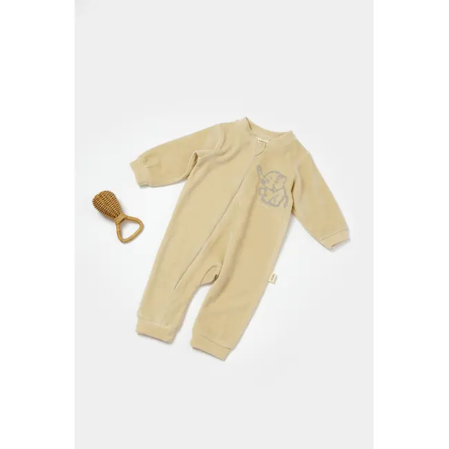 Salopeta Elefant cu maneca lunga din 80%bumbac organic si 20% poliester - Stone, BabyCosy (Marime: 12-18 Luni) JEMBC-CSYK6052-12