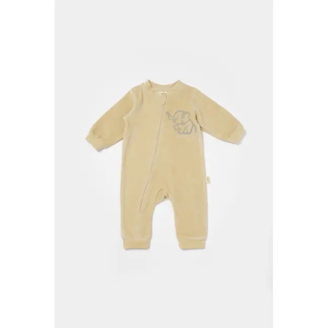 Salopeta Elefant cu maneca lunga din 80%bumbac organic si 20% poliester - Stone, BabyCosy (Marime: 12-18 Luni) JEMBC-CSYK6052-12