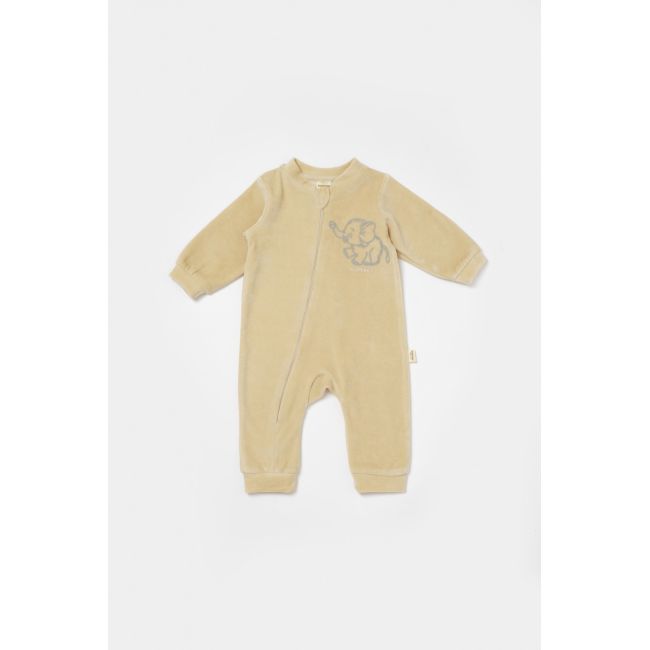 Salopeta Elefant cu maneca lunga din 80%bumbac organic si 20% poliester - Stone, BabyCosy (Marime: 3-6 Luni) JEMBC-CSYK6052-3