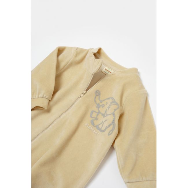 Salopeta Elefant cu maneca lunga din 80%bumbac organic si 20% poliester - Stone, BabyCosy (Marime: 6-9 luni) JEMBC-CSYK6052-6