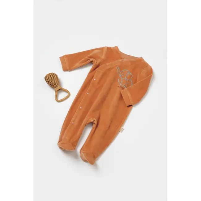 Salopeta Elefant cu maneca lunga si botosei din 80%bumbac organic si 20% poliester - Caramiziu, BabyCosy (Marime: 3-6 Luni) JEMBC-CSYK6039-3