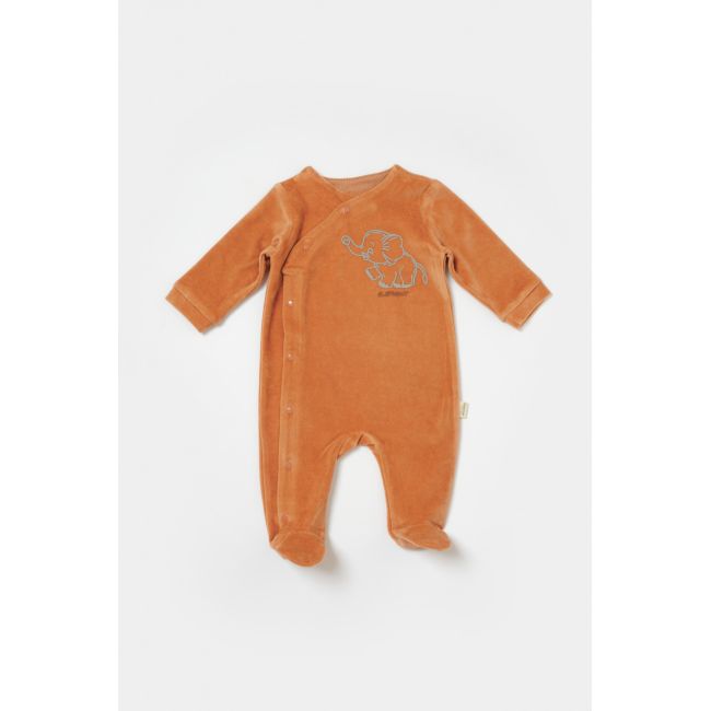 Salopeta Elefant cu maneca lunga si botosei din 80%bumbac organic si 20% poliester - Caramiziu, BabyCosy (Marime: 3-6 Luni) JEMBC-CSYK6039-3
