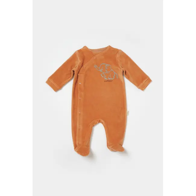 Salopeta Elefant cu maneca lunga si botosei din 80%bumbac organic si 20% poliester - Caramiziu, BabyCosy (Marime: 6-9 luni) JEMBC-CSYK6039-6