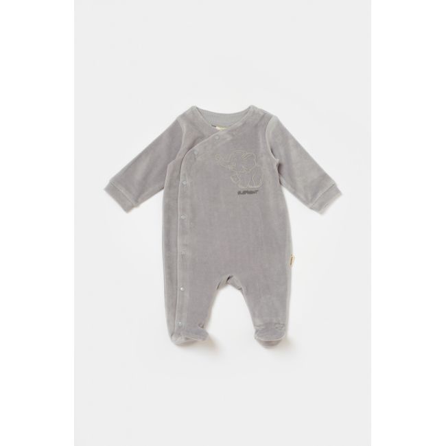 Salopeta Elefant cu maneca lunga si botosei din 80%bumbac organic si 20% poliester - Gri, BabyCosy (Marime: 0-3 Luni) JEMBC-CSYK6041-0