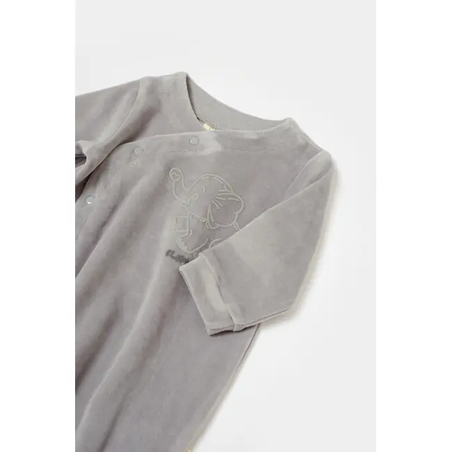 Salopeta Elefant cu maneca lunga si botosei din 80%bumbac organic si 20% poliester - Gri, BabyCosy (Marime: 3-6 Luni) JEMBC-CSYK6041-3