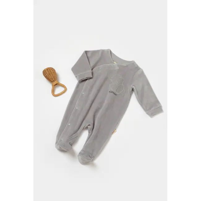 Salopeta Elefant cu maneca lunga si botosei din 80%bumbac organic si 20% poliester - Gri, BabyCosy (Marime: 6-9 luni) JEMBC-CSYK6041-6