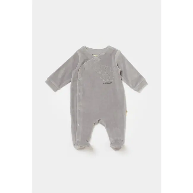 Salopeta Elefant cu maneca lunga si botosei din 80%bumbac organic si 20% poliester - Gri, BabyCosy (Marime: 6-9 luni) JEMBC-CSYK6041-6
