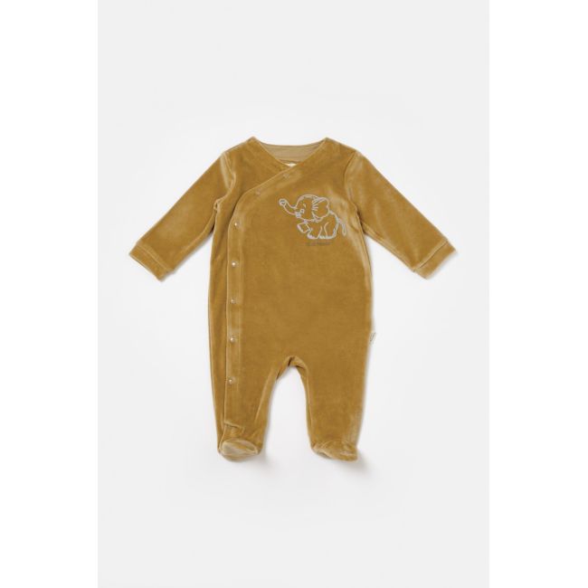 Salopeta Elefant cu maneca lunga si botosei din 80%bumbac organic si 20% poliester - Mustar, BabyCosy (Marime: 0-3 Luni) JEMBC-CSYK6040-0