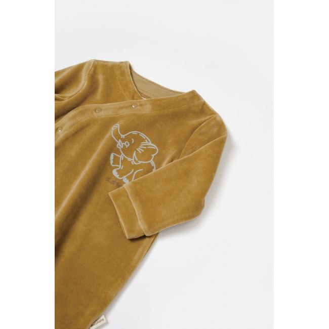 Salopeta Elefant cu maneca lunga si botosei din 80%bumbac organic si 20% poliester - Mustar, BabyCosy (Marime: 6-9 luni) JEMBC-CSYK6040-6
