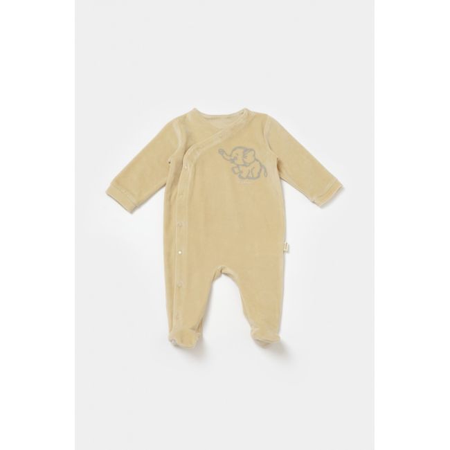Salopeta Elefant cu maneca lunga si botosei din 80%bumbac organic si 20% poliester - Stone, BabyCosy (Marime: 0-3 Luni) JEMBC-CSYK6037-0