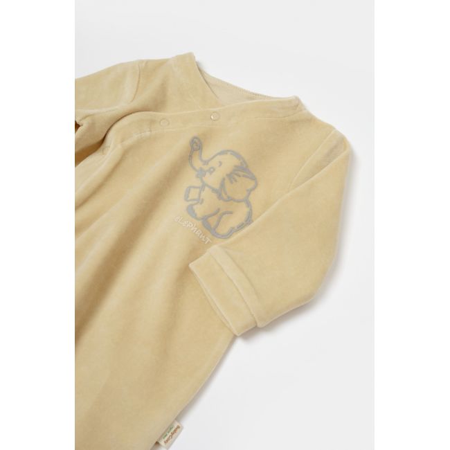 Salopeta Elefant cu maneca lunga si botosei din 80%bumbac organic si 20% poliester - Stone, BabyCosy (Marime: 0-3 Luni) JEMBC-CSYK6037-0