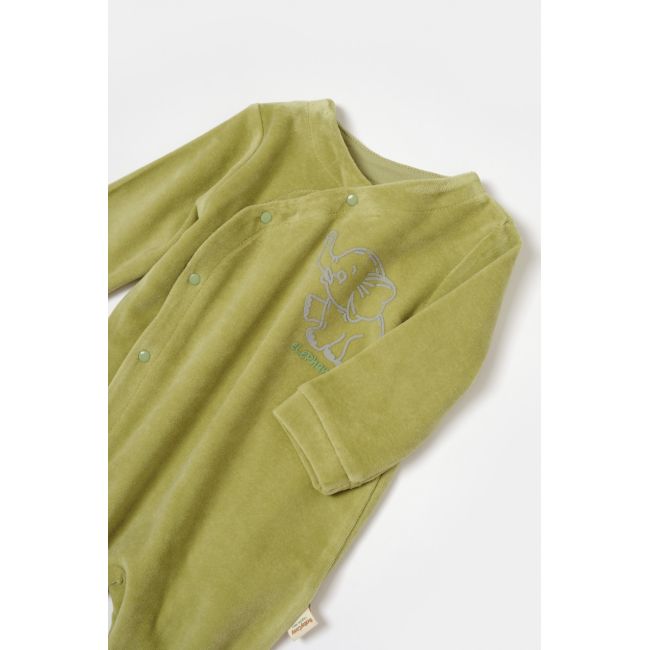 Salopeta Elefant cu maneca lunga si botosei din 80%bumbac organic si 20% poliester - Verde, BabyCosy (Marime: 0-3 Luni) JEMBC-CSYK6038-0
