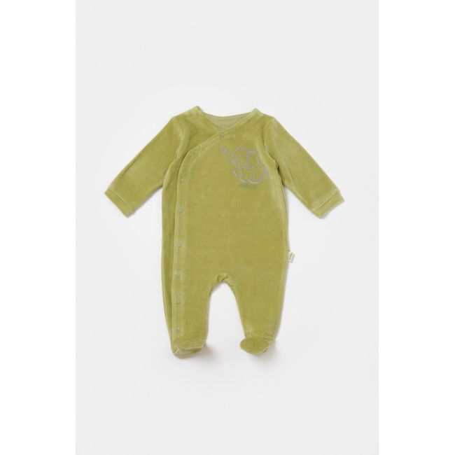 Salopeta Elefant cu maneca lunga si botosei din 80%bumbac organic si 20% poliester - Verde, BabyCosy (Marime: 0-3 Luni) JEMBC-CSYK6038-0