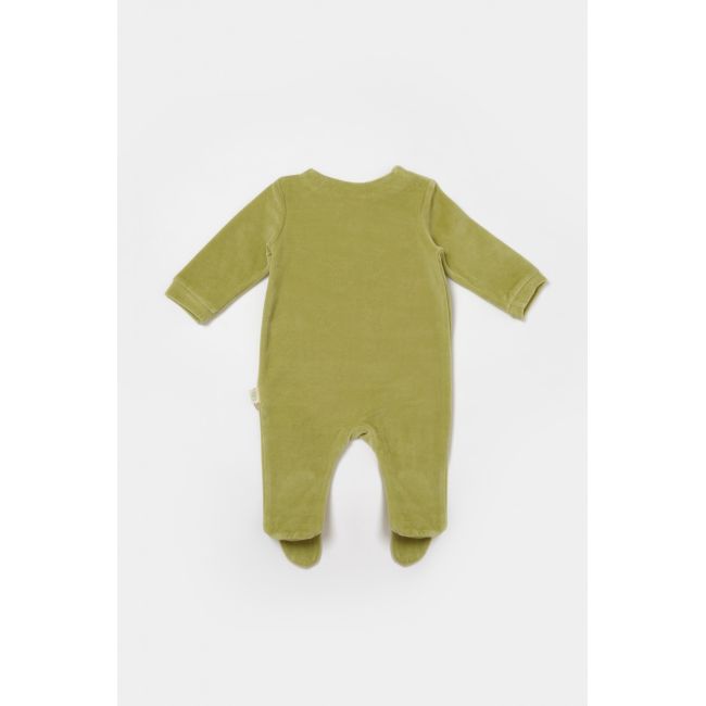 Salopeta Elefant cu maneca lunga si botosei din 80%bumbac organic si 20% poliester - Verde, BabyCosy (Marime: 0-3 Luni) JEMBC-CSYK6038-0