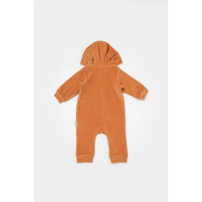 Salopeta Elefant cu maneca lunga si gluga din 80%bumbac organic si 20% poliester - Caramiziu, BabyCosy (Marime: 12-18 Luni) JEMBC-CSYK6044-12