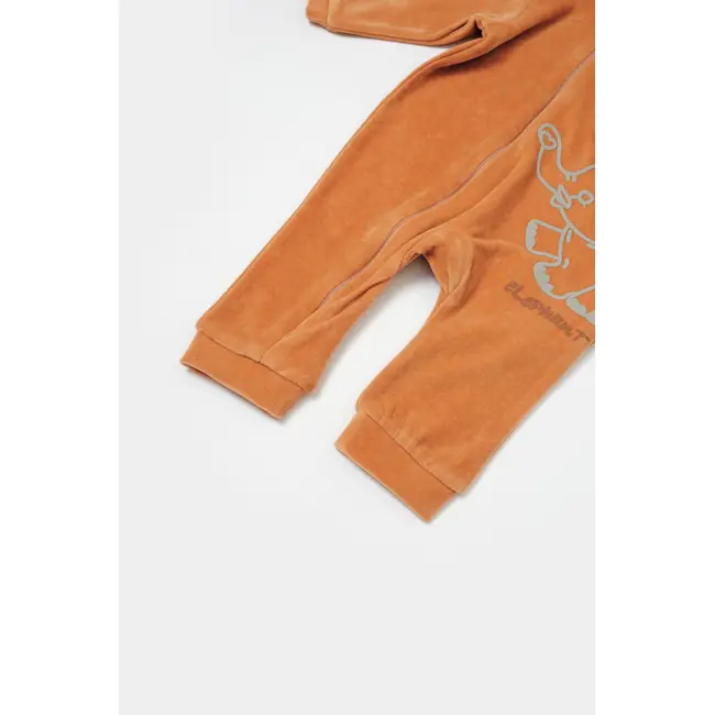 Salopeta Elefant cu maneca lunga si gluga din 80%bumbac organic si 20% poliester - Caramiziu, BabyCosy (Marime: 6-9 luni) JEMBC-CSYK6044-6