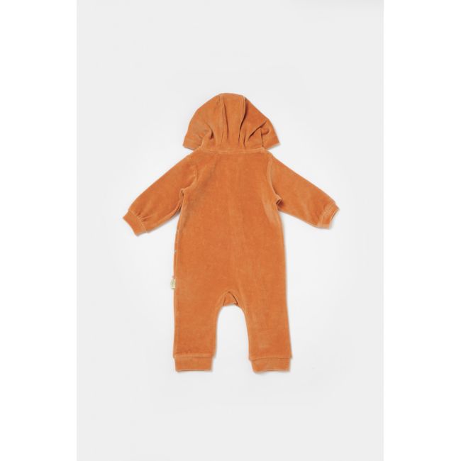 Salopeta Elefant cu maneca lunga si gluga din 80%bumbac organic si 20% poliester - Caramiziu, BabyCosy (Marime: 9-12 luni) JEMBC-CSYK6044-9
