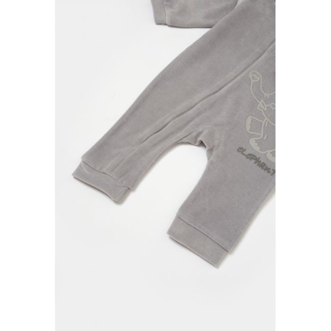 Salopeta Elefant cu maneca lunga si gluga din 80%bumbac organic si 20% poliester - Gri, BabyCosy (Marime: 18-24 Luni) JEMBC-CSYK6046-18